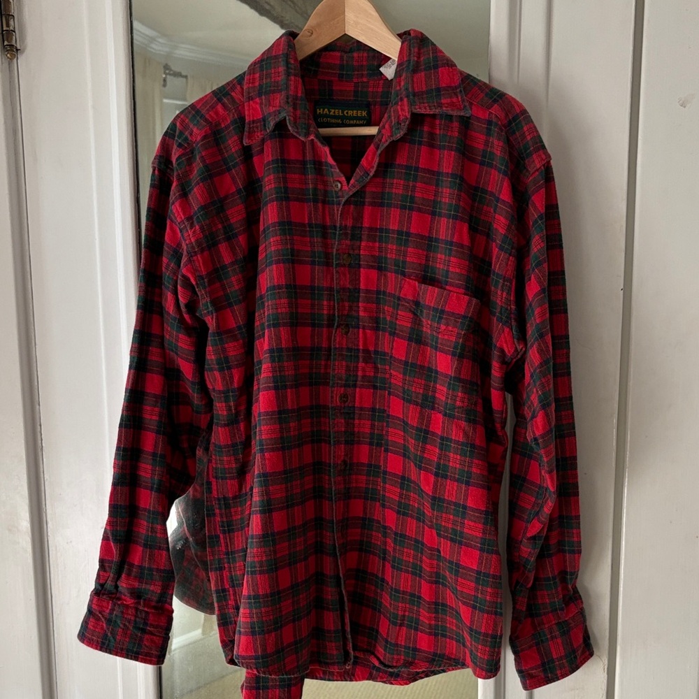 Vintage 90s Hazel Creek Outfitters Flannel Cotton Button Down Red Green Plaid